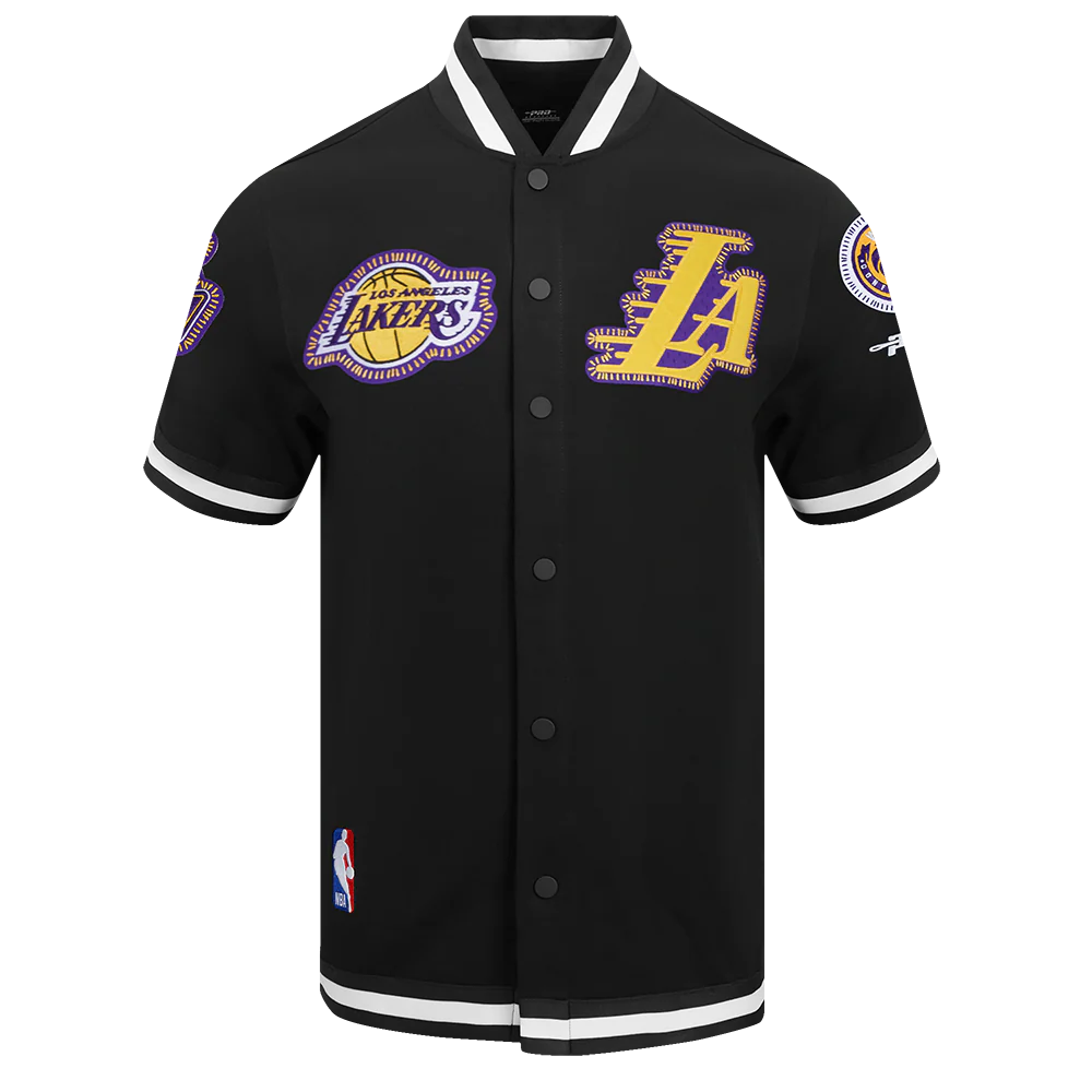 NBA LOS ANGELES LAKERS DIY PICK STITCH MEN'S DOUBLE KNIT SHORT SLEEVE JACKET (BLACK)