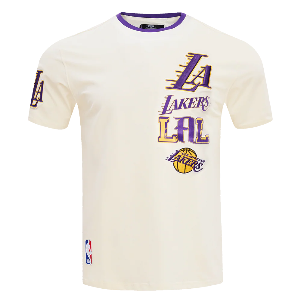 NBA LOS ANGELES LAKERS RETRO CASCADE MEN'S RINGER TEE (EGGSHELL/ PURPLE)