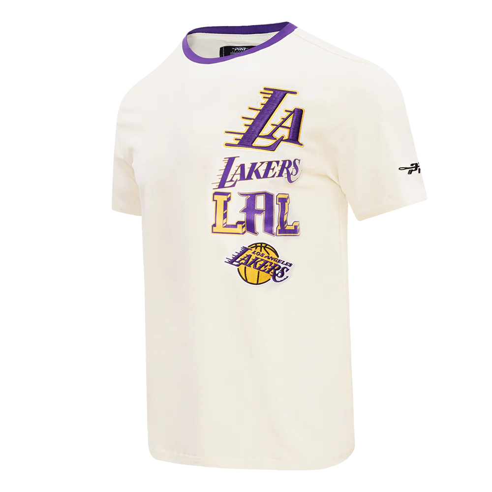 NBA LOS ANGELES LAKERS RETRO CASCADE MEN'S RINGER TEE (EGGSHELL/ PURPLE) - Image 2