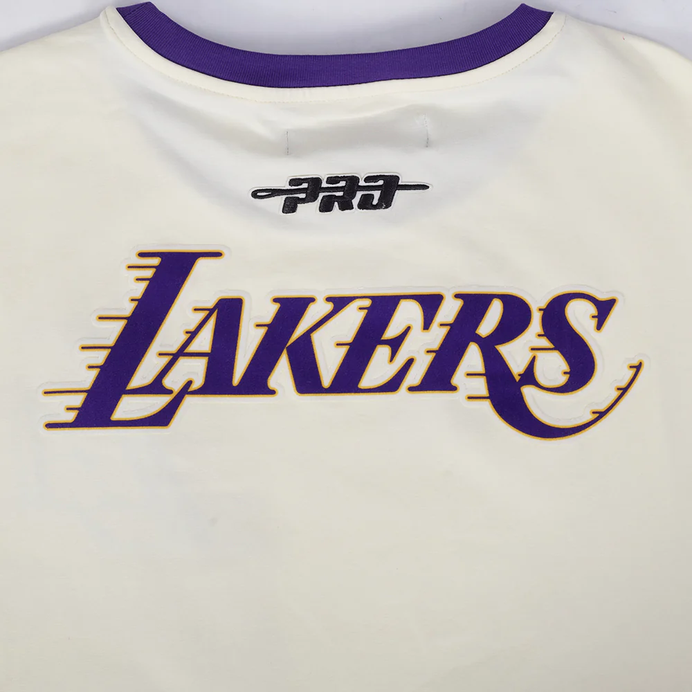 NBA LOS ANGELES LAKERS RETRO CASCADE MEN'S RINGER TEE (EGGSHELL/ PURPLE) - Image 7