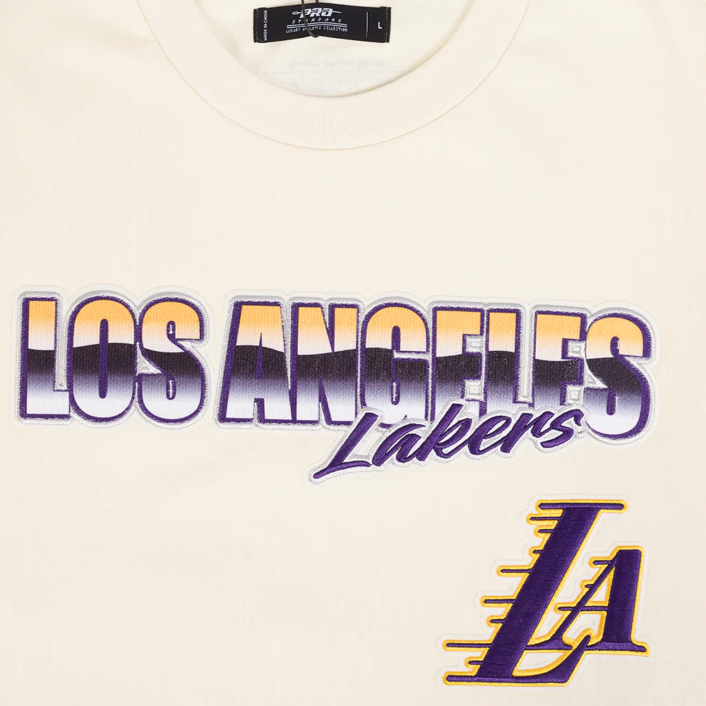 NBA LOS ANGELES LAKERS CHROME MEN'S COTTON JERSEY DROP SHOULDER TEE (EGGSHELL) - Image 5