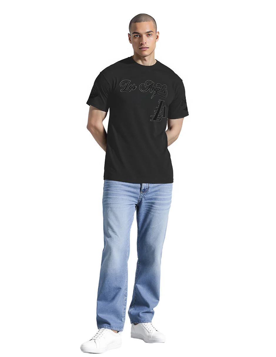 NBA LOS ANGELES LAKERS BLACKOUT MEN'S CJ DROP SHOULDER TEE (BLACK) - Image 3
