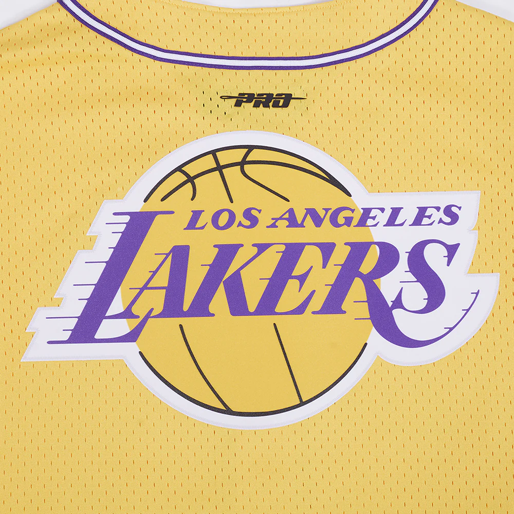 LOS ANGELES LAKERS CLASSIC MESH MEN'S BUTTON DOWN SHIRT (YELLOW/PURPLE) - Image 10