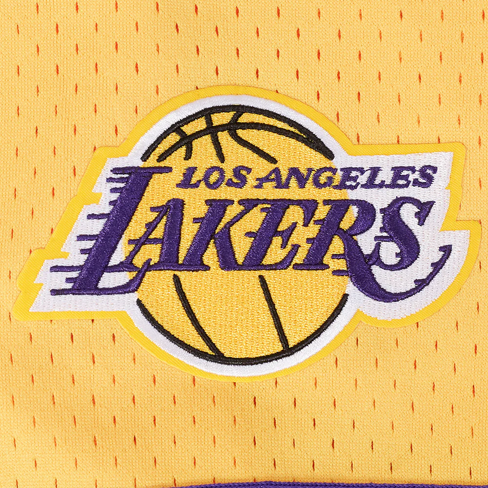NBA LOS ANGELES LAKERS LEBRON JAMES #23 CLASSIC MESH PNN MEN'S MESH BUTTON DOWN SHIRT (YELLOW/PURPLE) - Image 7