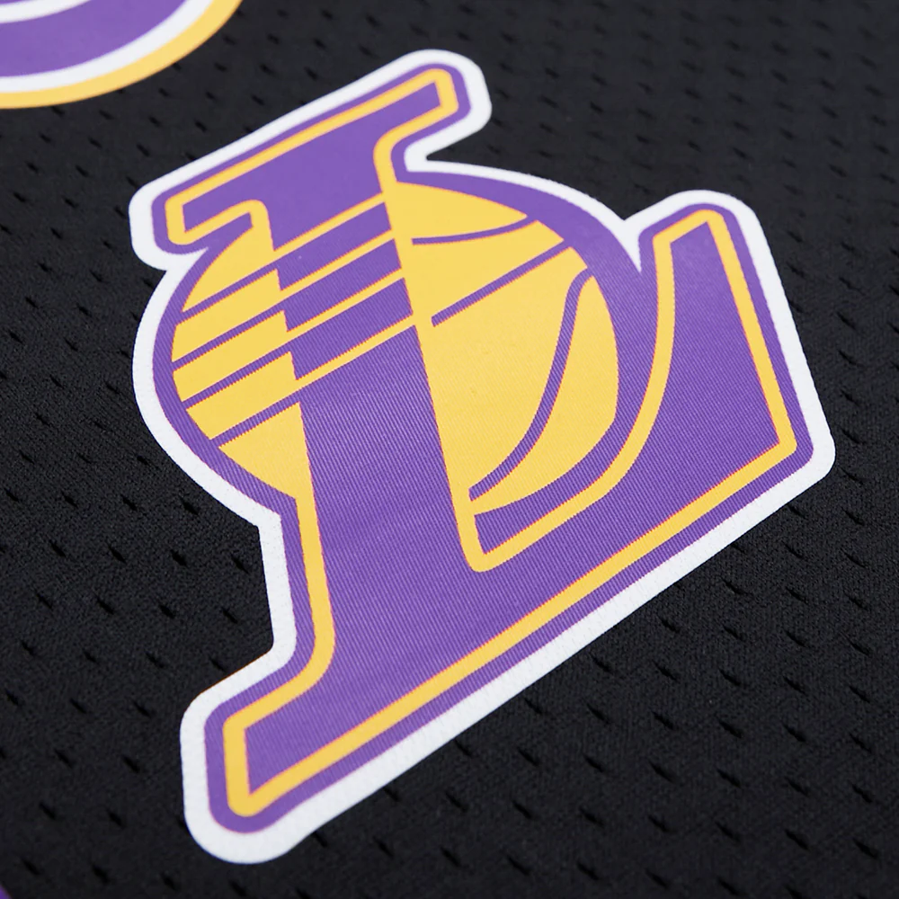NBA LOS ANGELES LAKERS LOGO MEN'S MESH BUTTON DOWN JERSEY (BLACK) - Image 6