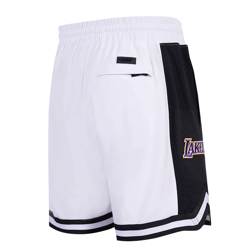 NBA LOS ANGELES LAKERS SCRIPT TAIL MEN'S DOUBLE KNIT 2.0 SHORT (WHITE/BLACK) - Image 3