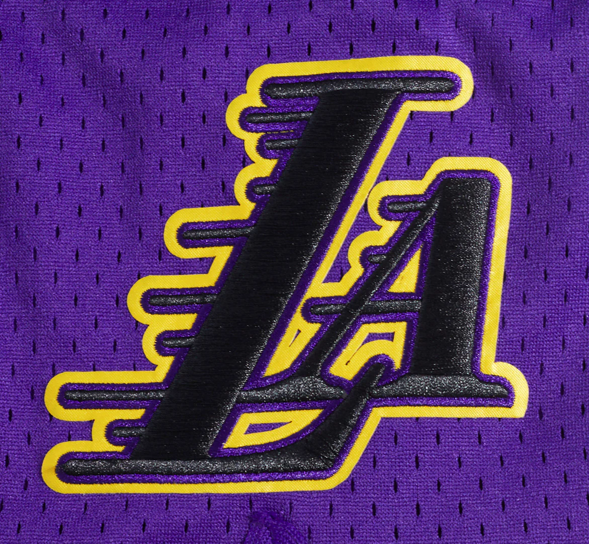 NBA LOS ANGELES LAKERS LEBRON JAMES #23 CLASSIC MEN'S DOUBLE KNIT 2.0 SHORT (BLACK/PURPLE) - Image 7