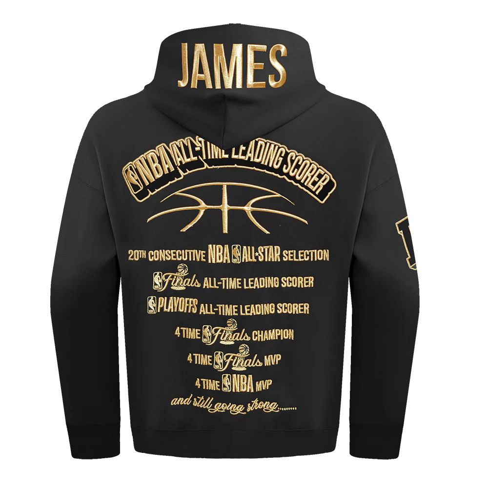 NBA LOS ANGELES LAKERS LEBRON JAMES #23 ACCOLADES FLEECE MEN'S PULLOVER HOODIE (BLACK) - Image 3