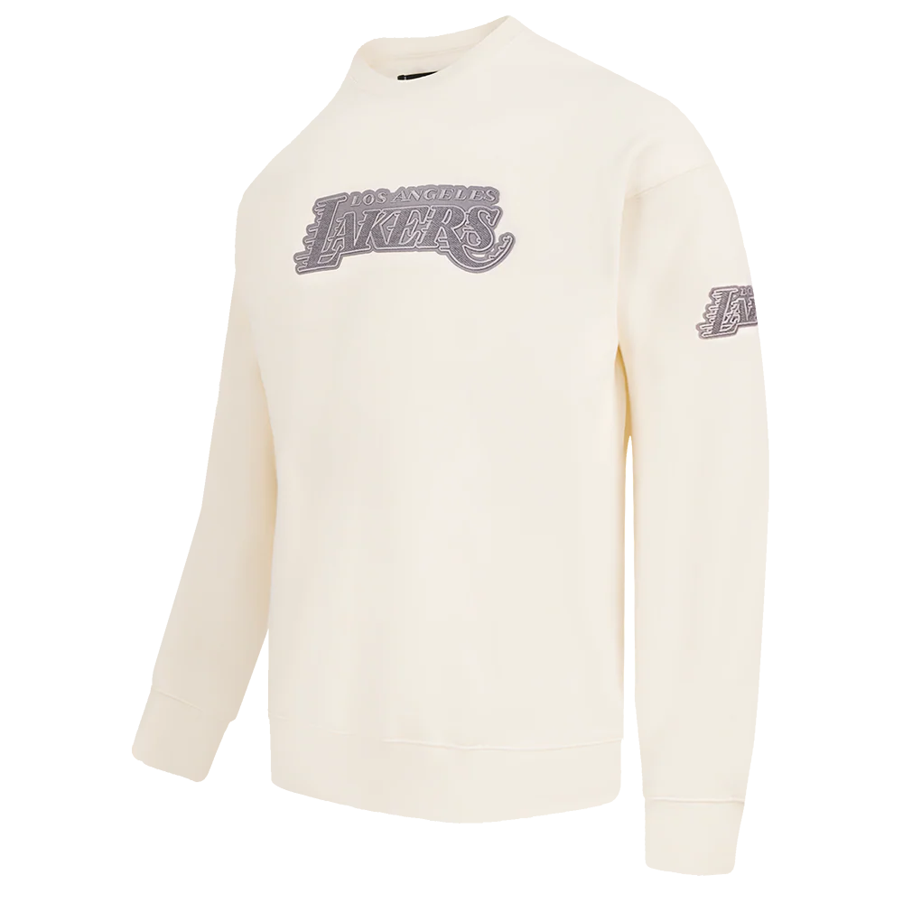 NBA LOS ANGELES LAKERS REVERSE FRENCH TERRY MEN'S DROP SHOULDER FLC CREWNECK (EGGSHELL) - Image 2