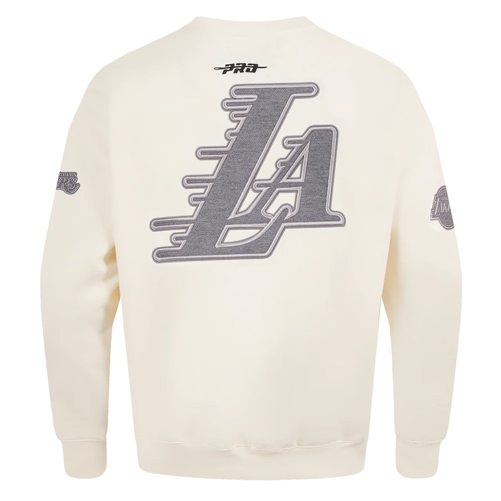 NBA LOS ANGELES LAKERS REVERSE FRENCH TERRY MEN'S DROP SHOULDER FLC CREWNECK (EGGSHELL) - Image 3