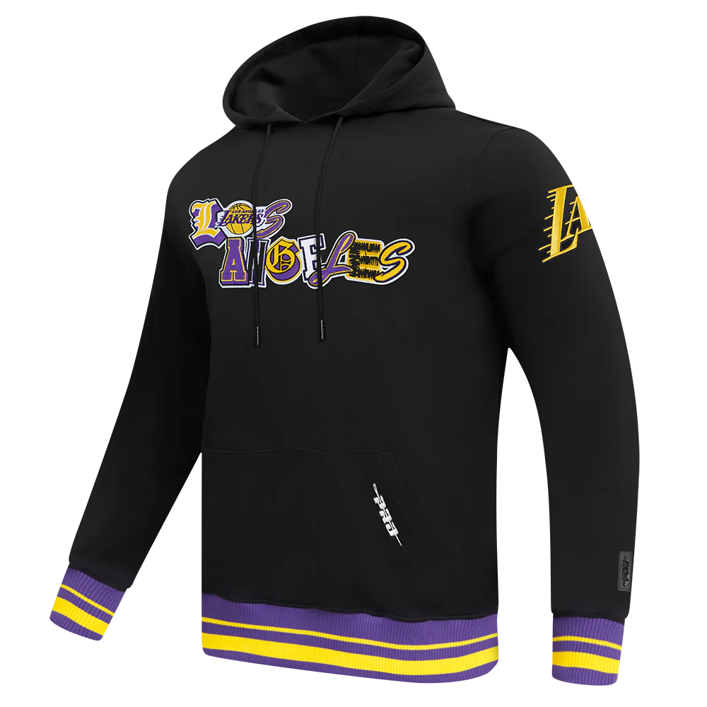 NBA LOS ANGELES LAKERS CITY RANSOM MEN'S RIB FLC PO HOODIE (BLACK/PURPLE) - Image 2