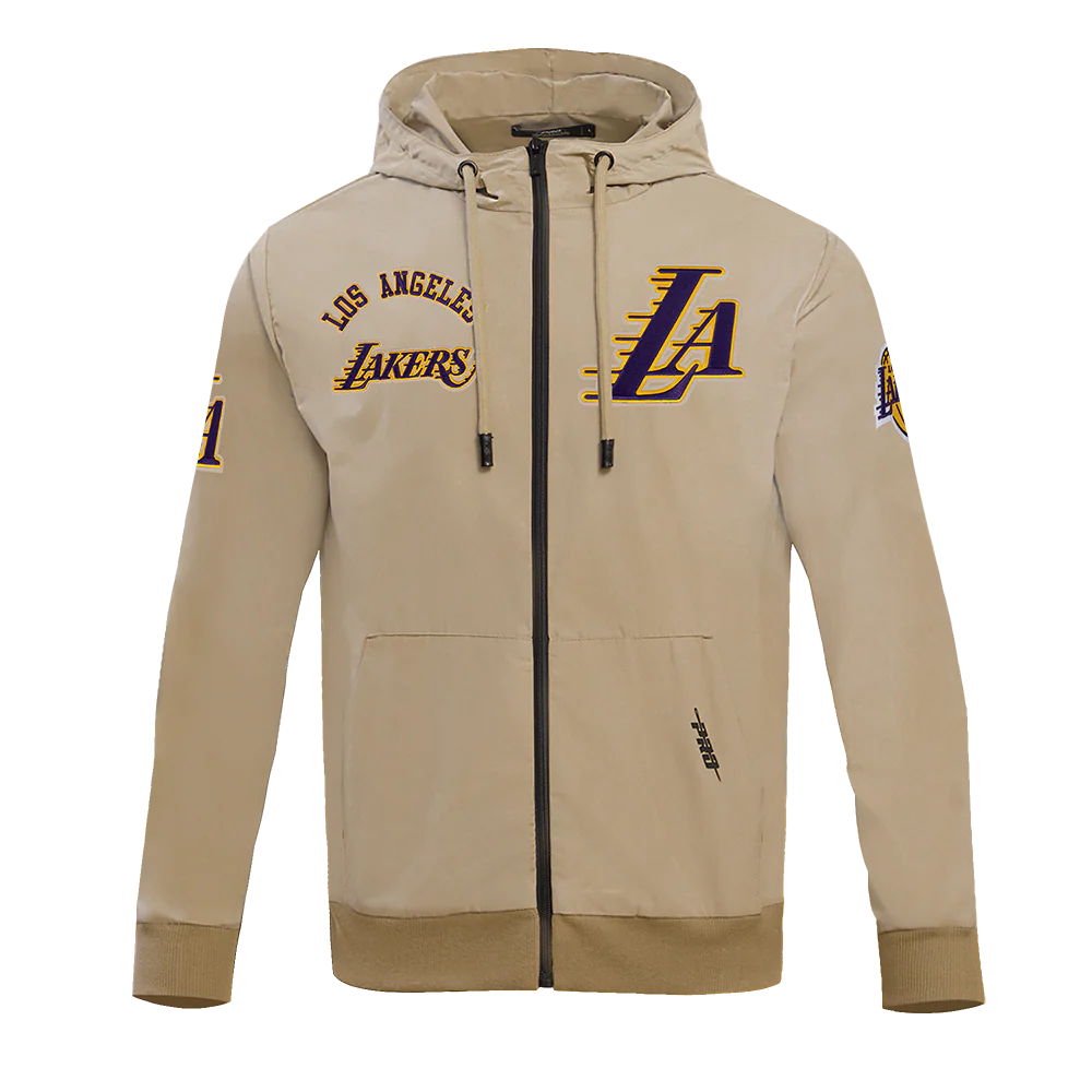 NBA LOS ANGELES LAKERS CLASSIC WIND SUIT MEN'S WOVEN FULL ZIP PULLOVER HOODIE (KHAKI)