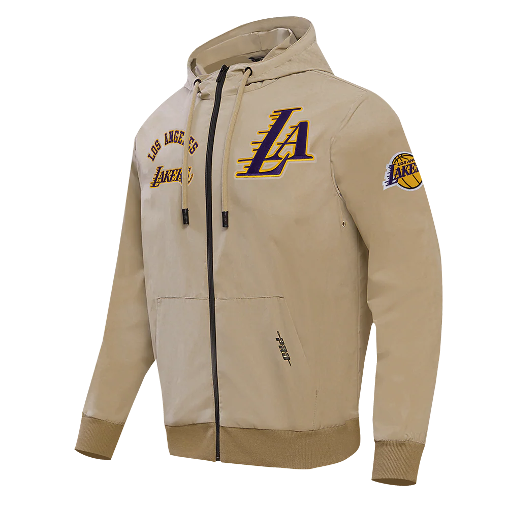 NBA LOS ANGELES LAKERS CLASSIC WIND SUIT MEN'S WOVEN FULL ZIP PULLOVER HOODIE (KHAKI) - Image 2