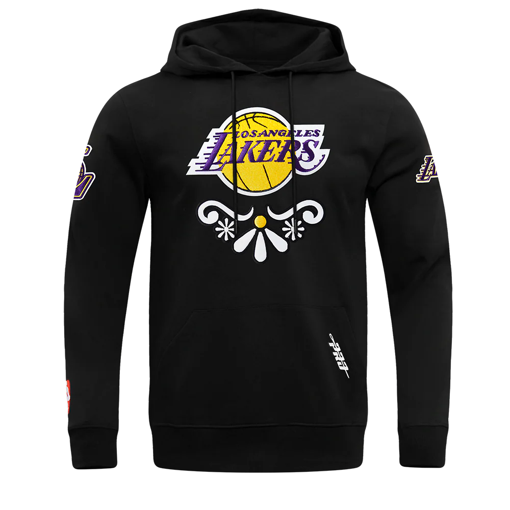 NBA LOS ANGELES LAKERS SUGAR SKULL MEN'S FLEECE PULLOVER HOODIE (BLACK)
