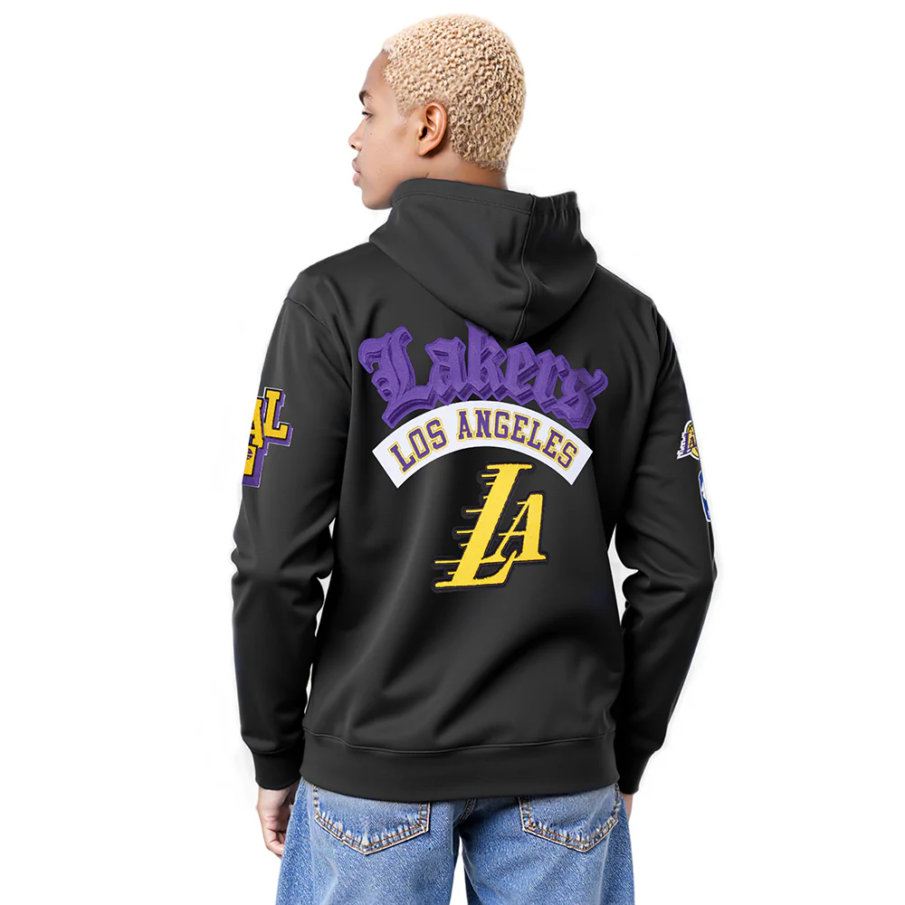 NBA LOS ANGELES LAKERS BEST OF MEN'S DROP SHOULDER FLC PO HOODIE (BLACK) - Image 2