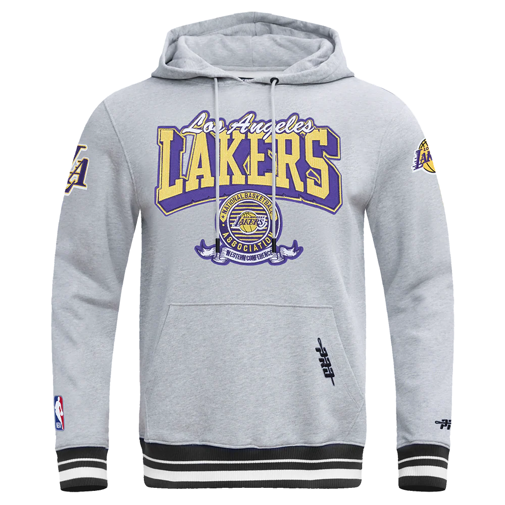 NBA LOS ANGELES LAKERS TEAM BADGE MEN'S RIB FLC PO HOODIE (HEATHER GRAY/BLACK)