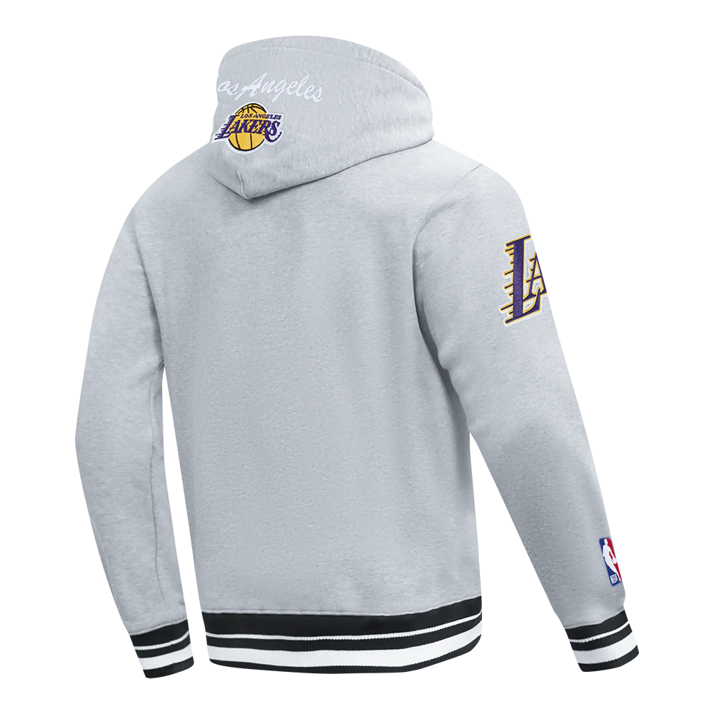 NBA LOS ANGELES LAKERS TEAM BADGE MEN'S RIB FLC PO HOODIE (HEATHER GRAY/BLACK) - Image 4