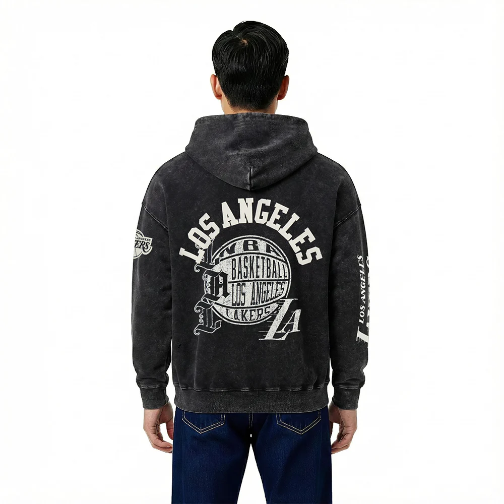 NBA LOS ANGELES LAKERS STREET TEAM MEN'S ENZYME WASH DS FT PO HOODIE (WASHED BLACK) - Image 2