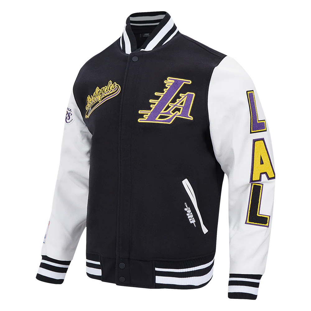 NBA LOS ANGELES LAKERS SCRIPT TAIL MEN'S RIB WOOL VARSITY (BLACK/WHITE) - Image 2