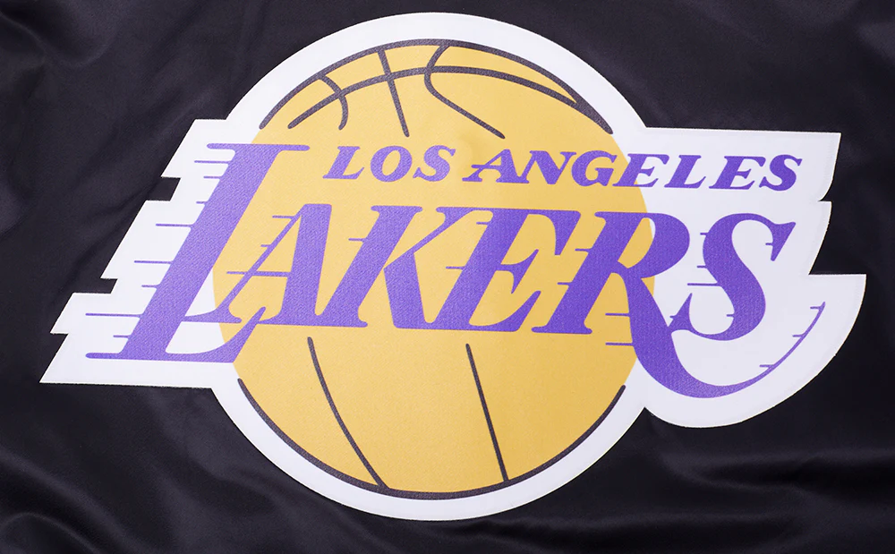 NBA LOS ANGELES LAKERS SCRIPT TAIL MEN'S SATIN JACKET (BLACK/PURPLE) - Image 8