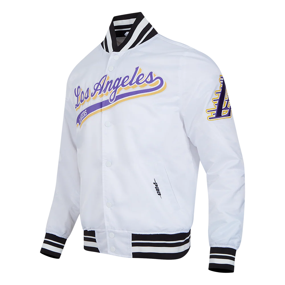 NBA LOS ANGELES LAKERS SCRIPT TAIL MEN'S SATIN JACKET (WHITE/BLACK) - Image 2
