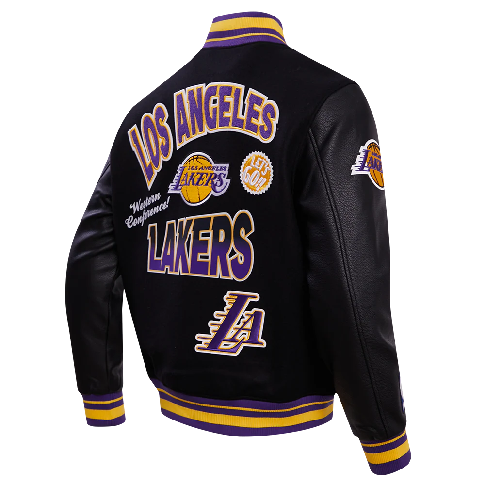 NBA LOS ANGELES LAKERS TURN IT UP MEN'S RIB WOOL VARSITY JACKET (BLACK/PURPLE) - Image 3
