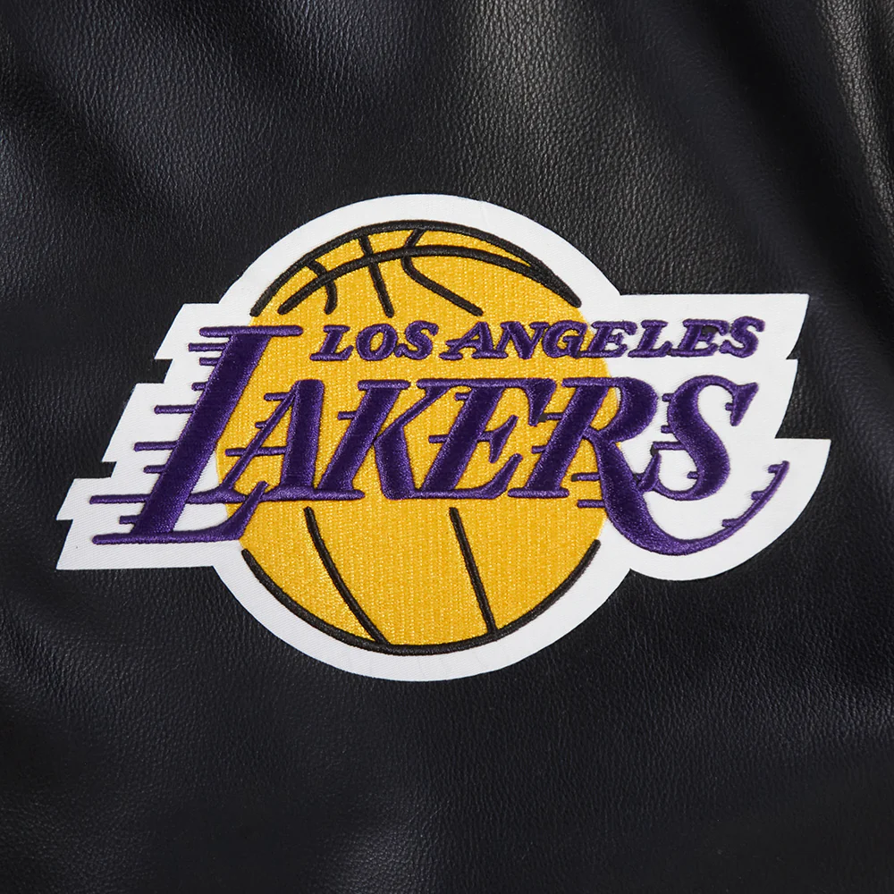 NBA LOS ANGELES LAKERS CITY SIGNATURE MEN'S LEATHER VARSITY JACKET (BLACK/WHITE) - Image 5