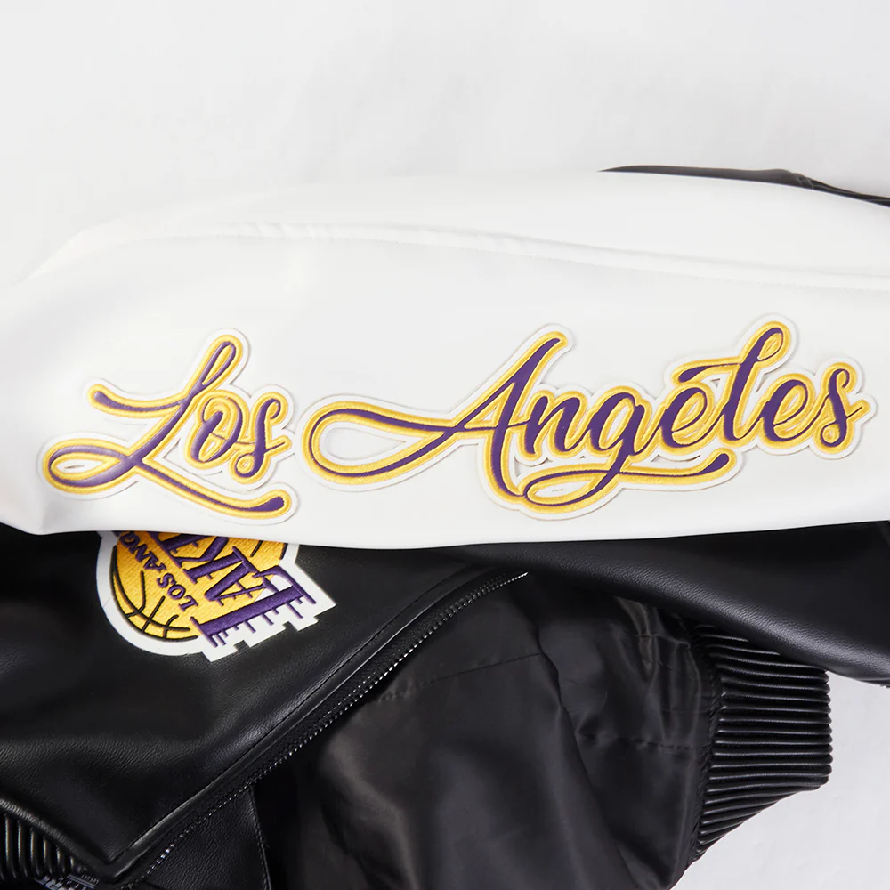NBA LOS ANGELES LAKERS CITY SIGNATURE MEN'S LEATHER VARSITY JACKET (BLACK/WHITE) - Image 8