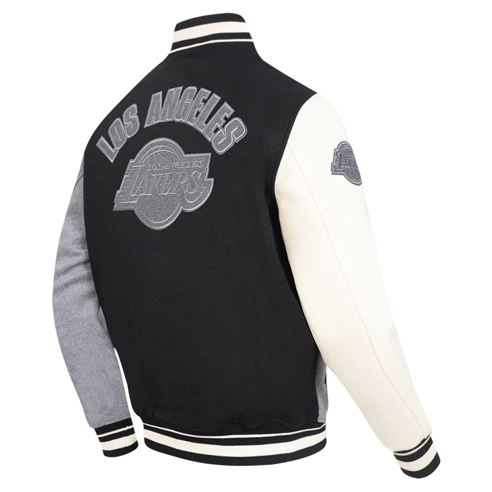 NBA LOS ANGELES LAKERS REVERSE FRENCH TERRY MEN'S CB WOOL VARSITY JA (BLACK/GRAY/EGGSHELL) - Image 4
