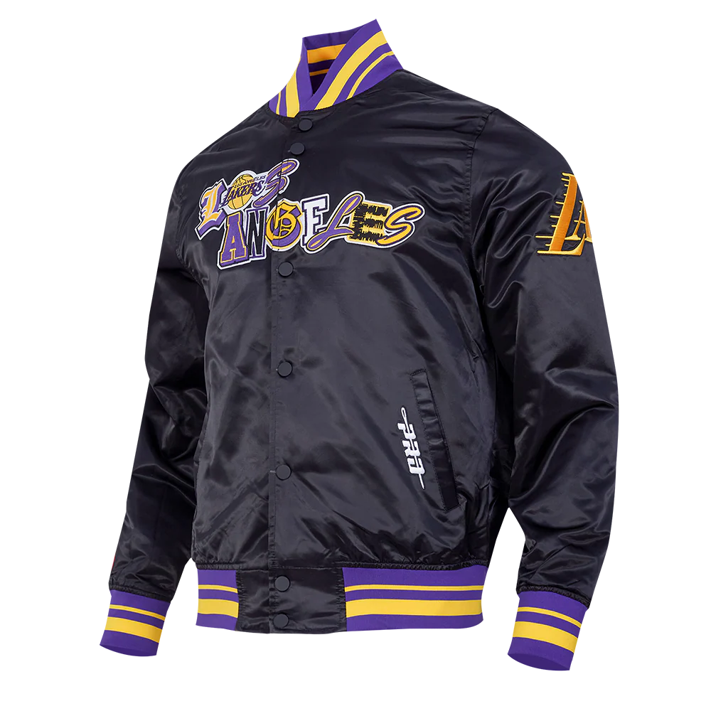 NBA LOS ANGELES LAKERS CITY RANSOM MEN'S RIB SATIN JACKET (BLACK/PURPLE) - Image 2