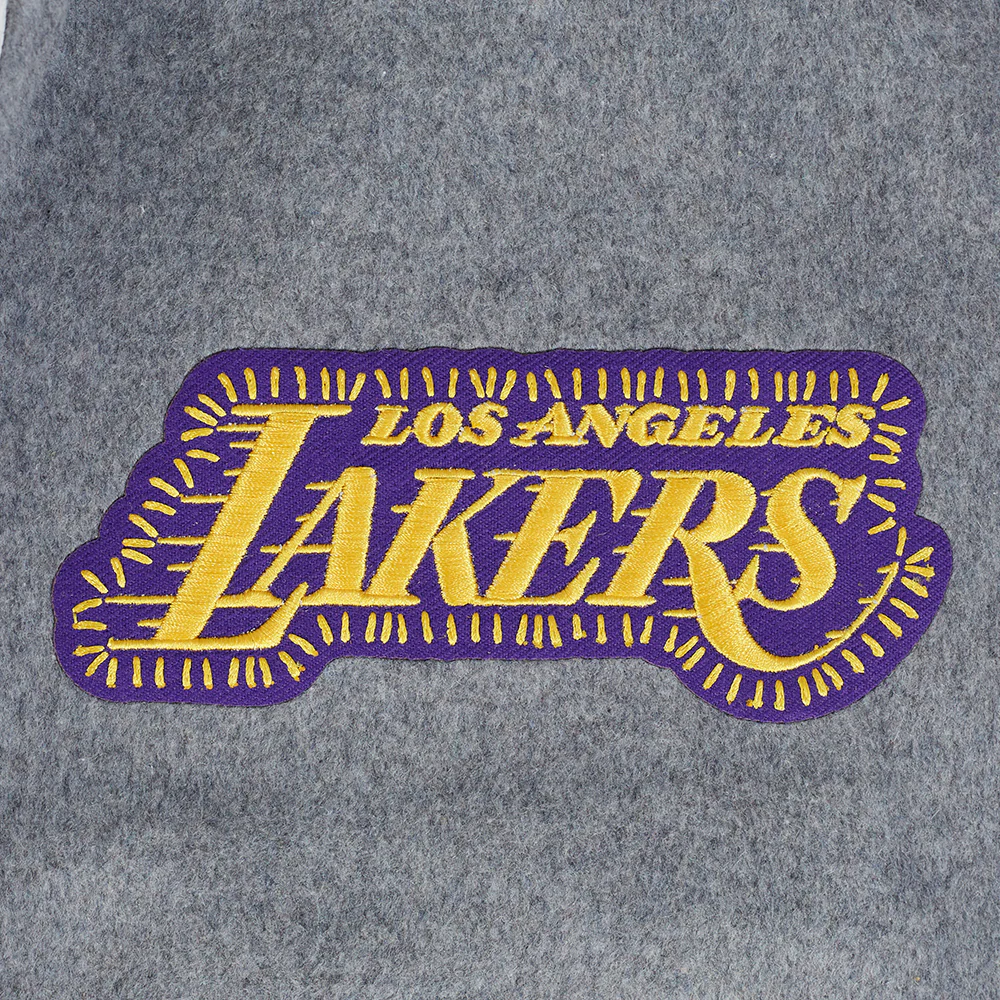 NBA LOS ANGELES LAKERS DIY PICK STITCH MEN'S RIB WOOL VARSITY JACKET (HEATHER GREY/WHITE/BLACK) - Image 5