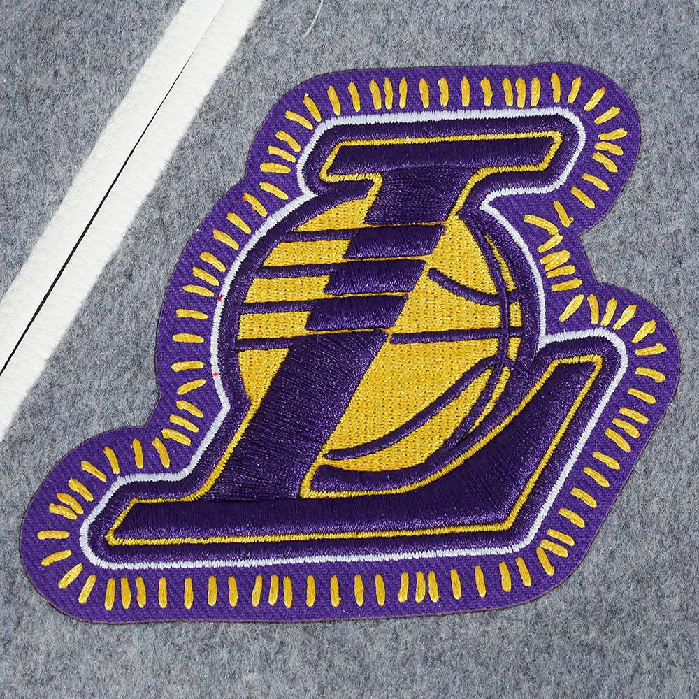 NBA LOS ANGELES LAKERS DIY PICK STITCH MEN'S RIB WOOL VARSITY JACKET (HEATHER GREY/WHITE/BLACK) - Image 7
