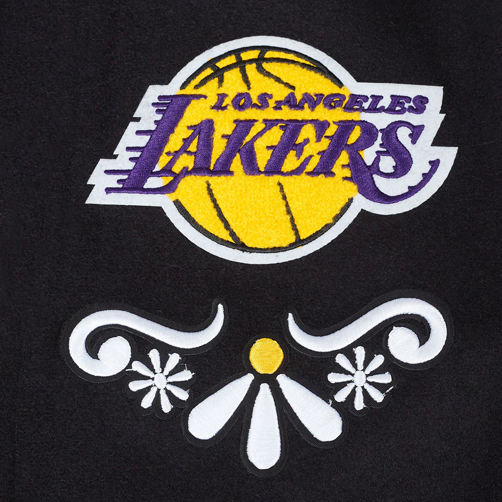 NBA LOS ANGELES LAKERS SUGAR SKULL MEN'S RIB WOOL VARSITY JACKET (BLACK/PURPLE) - Image 8