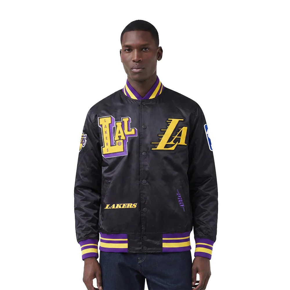 NBA LOS ANGELES LAKERS BEST OF MEN'S RIB SATIN JACKET (BLACK/PURPLE)