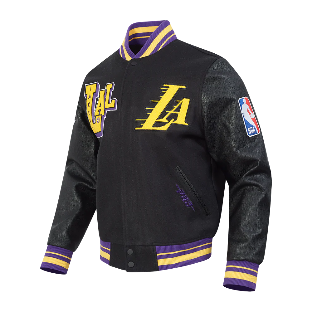 NBA LOS ANGELES LAKERS BEST OF MEN'S RIB WOOL VARSITY JACKET (BLACK/PURPLE) - Image 2
