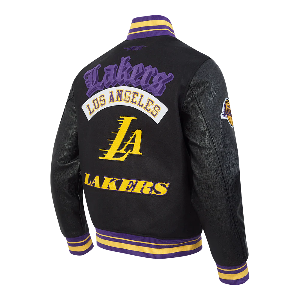 NBA LOS ANGELES LAKERS BEST OF MEN'S RIB WOOL VARSITY JACKET (BLACK/PURPLE) - Image 4