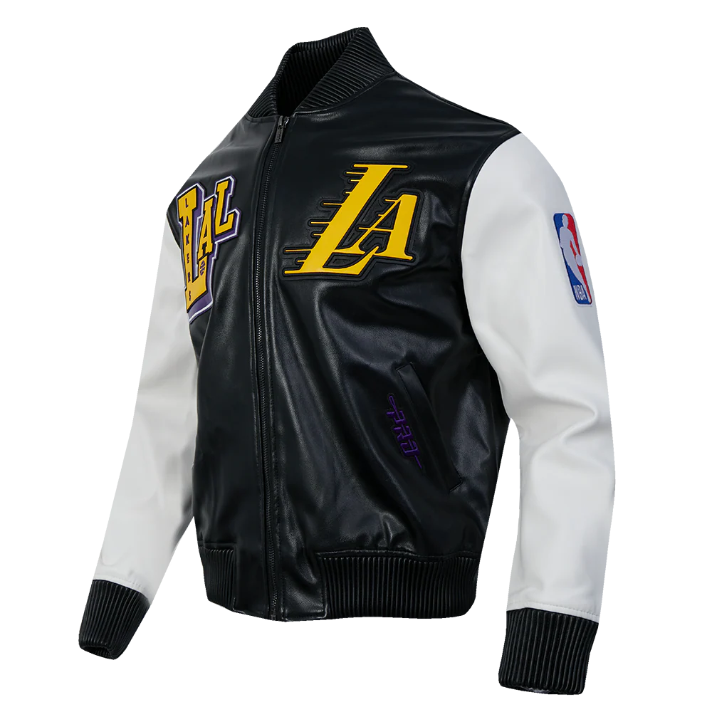 NBA LOS ANGELES LAKERS BEST OF MEN'S LEATHER VARSITY JACKET (BLACK/WHITE) - Image 3