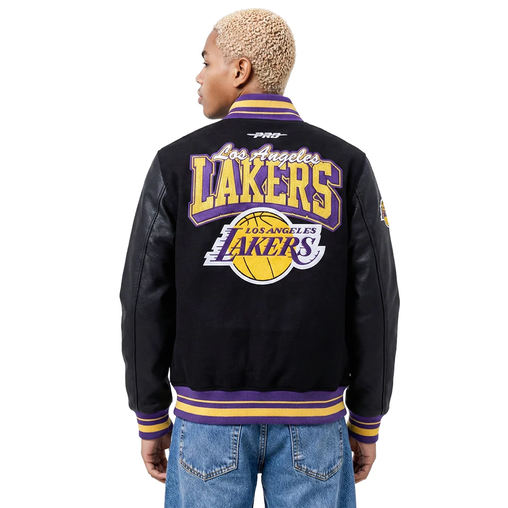 NBA LOS ANGELES LAKERS TEAM BADGE MEN'S RIB WOOL VARSITY JACKET (BLACK/PURPLE) - Image 2