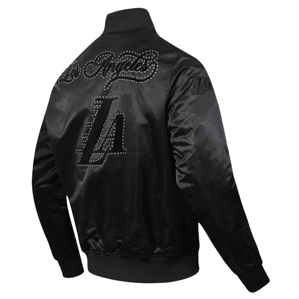 NBA LOS ANGELES LAKERS BLACKOUT MEN'S SATIN JACKET (BLACK) - Image 6
