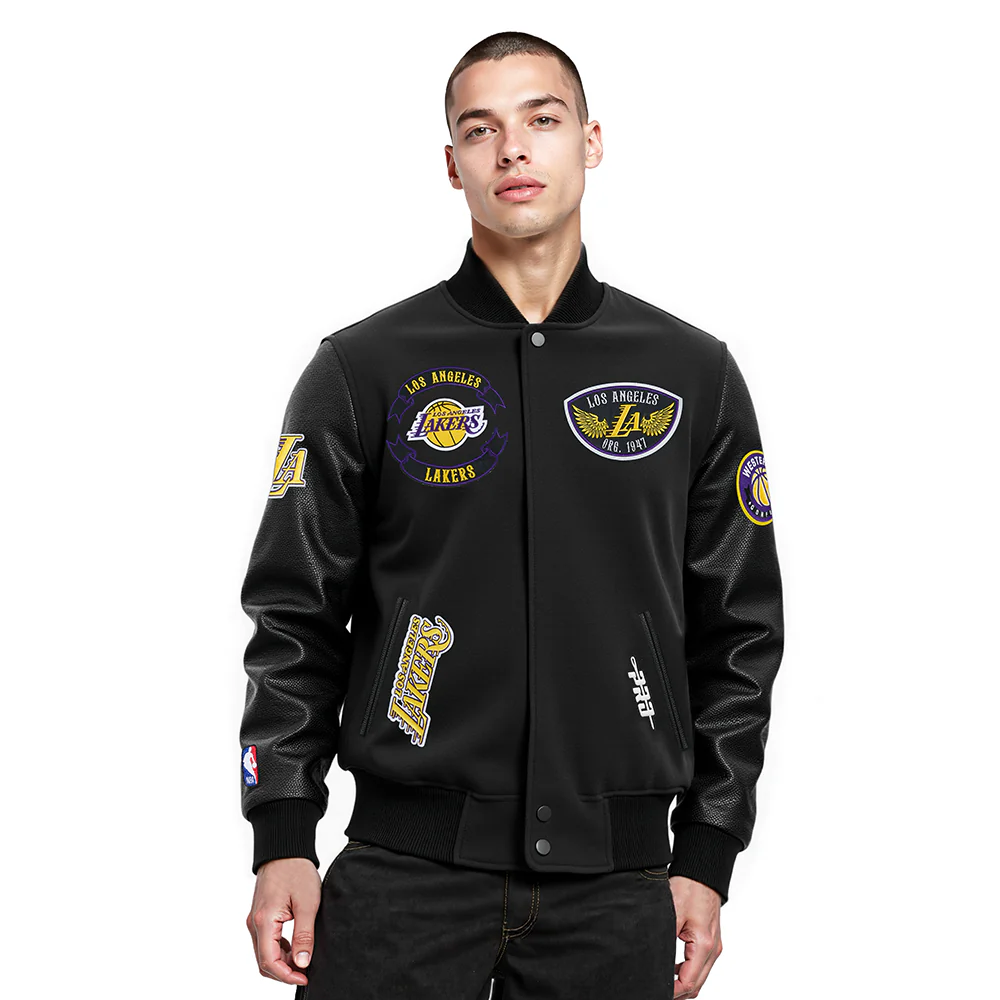 NBA LOS ANGELES LAKERS BORN FOR SPORT MEN'S WOOL VARSITY JACKET (JET BLACK)