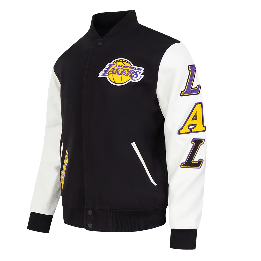 NBA LOS ANGELES LAKERS CLASSIC WOOL MEN'S VARSITY JACKET (BLACK/WHITE) - Image 2