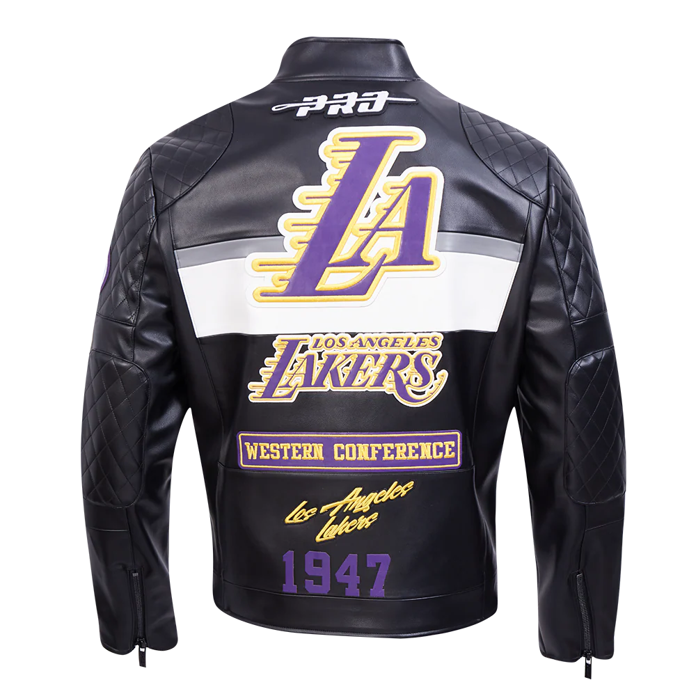 NBA LOS ANGELES LAKERS MEN'S MOTO JACKET (BLACK/WHITE) - Image 3