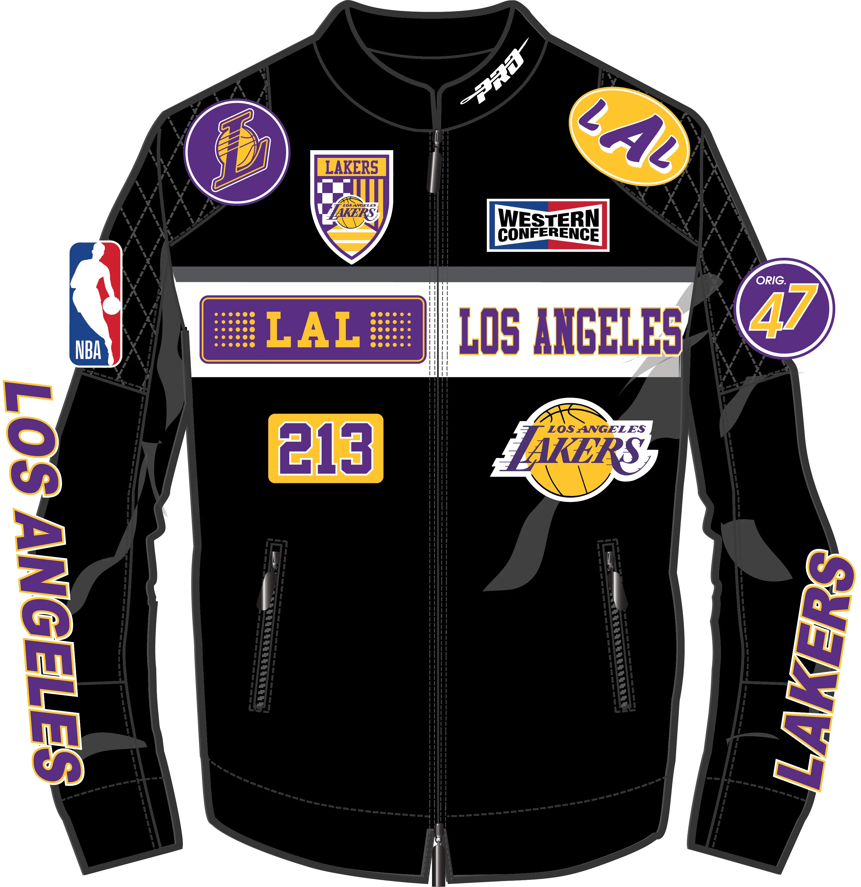 NBA LOS ANGELES LAKERS MEN'S MOTO JACKET (BLACK/WHITE) - Image 5