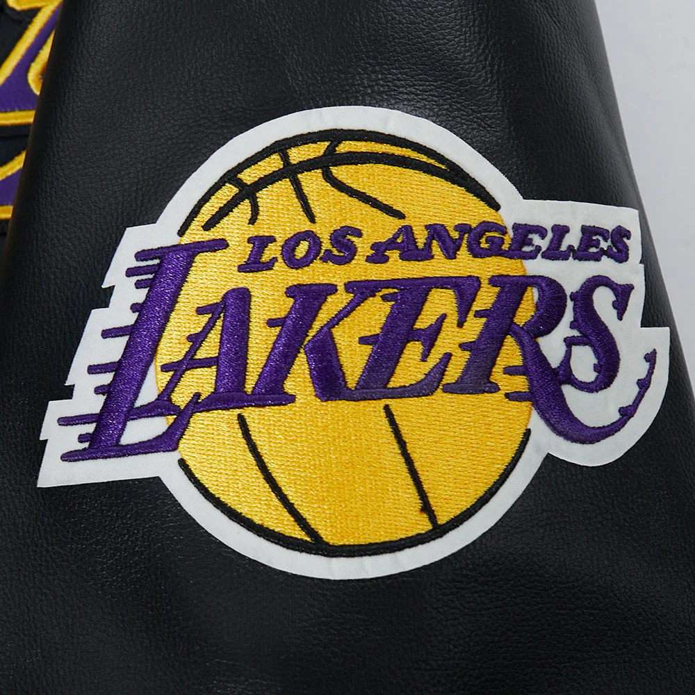 NBA LOS ANGELES LAKERS MODERN ORIGINALS MEN'S LEATHER VARSITY JACKET (JET BLACK) - Image 6