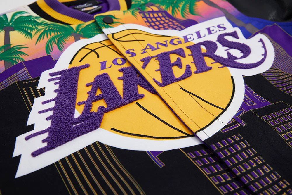 NBA LOS ANGELES LAKERS REMIX MEN'S VARSITY JACKET (BLACK) - Image 3