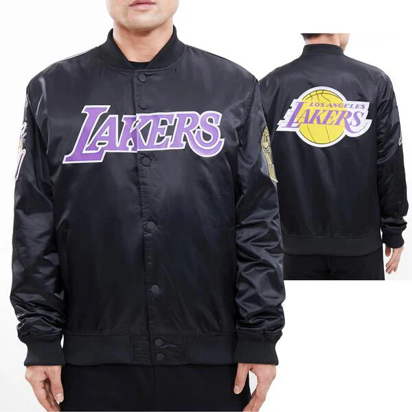 NBA LOS ANGELES LAKERS BIG LOGO MEN'S SATIN JACKET (BLACK) - Image 10
