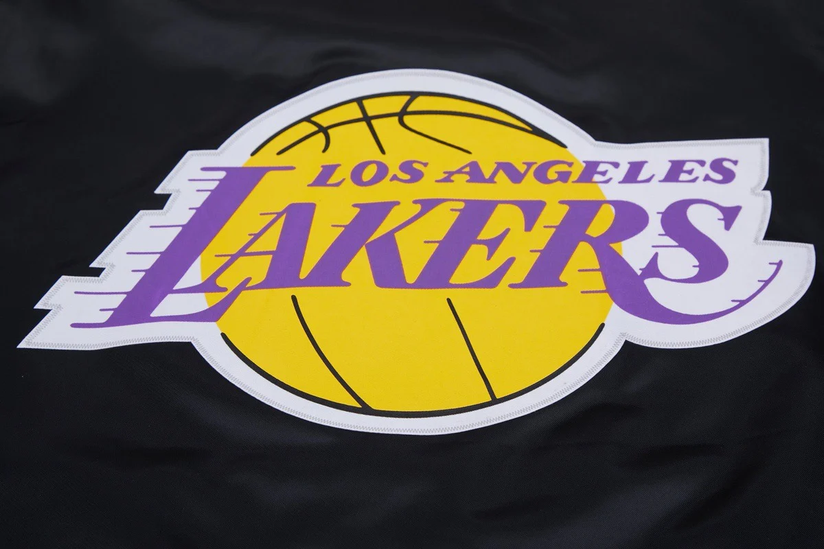 NBA LOS ANGELES LAKERS BIG LOGO MEN'S SATIN JACKET (BLACK) - Image 9