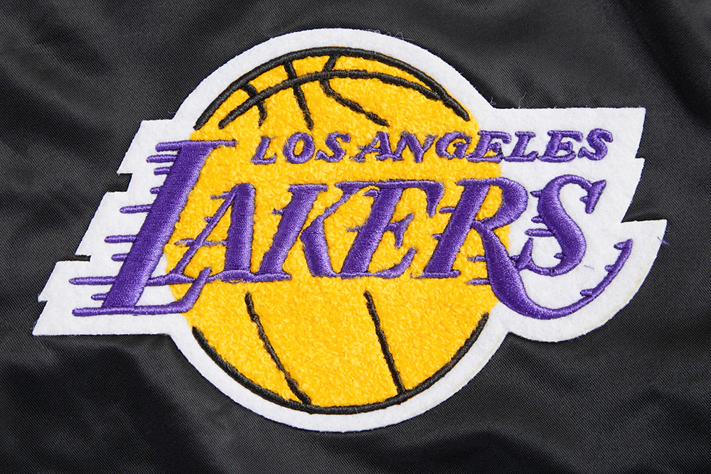 NBA LOS ANGELES LAKERS RETRO CLASSIC MEN'S RIB SATIN JACKET (BLACK/PURPLE/YELLOW) - Image 7