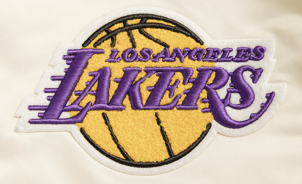 NBA LOS ANGELES LAKERS RETRO CLASSIC MEN'S RIB SATIN JACKET (EGGSHELL/ PURPLE) - Image 7