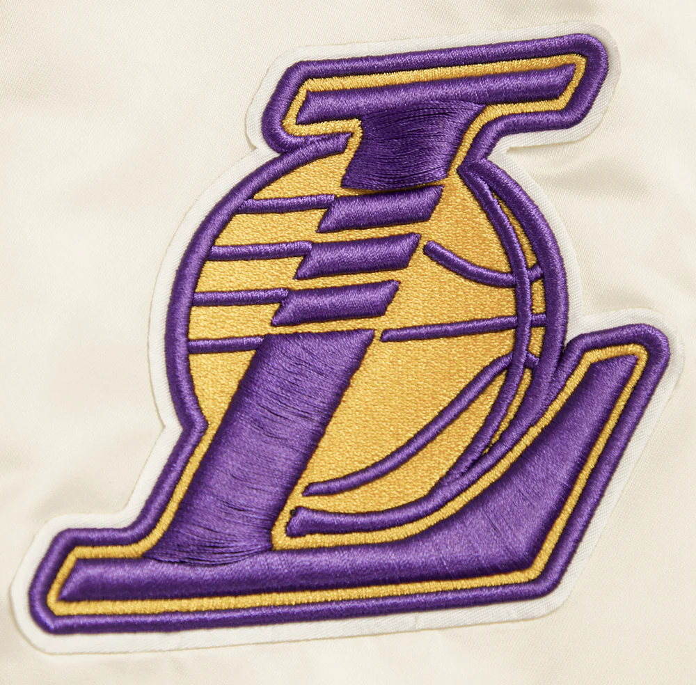 NBA LOS ANGELES LAKERS RETRO CLASSIC MEN'S RIB SATIN JACKET (EGGSHELL/ PURPLE) - Image 8